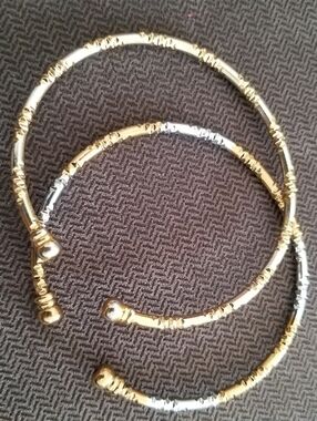 Two Tone Gold and Silver Textured Bangles Cuff Bracelets
